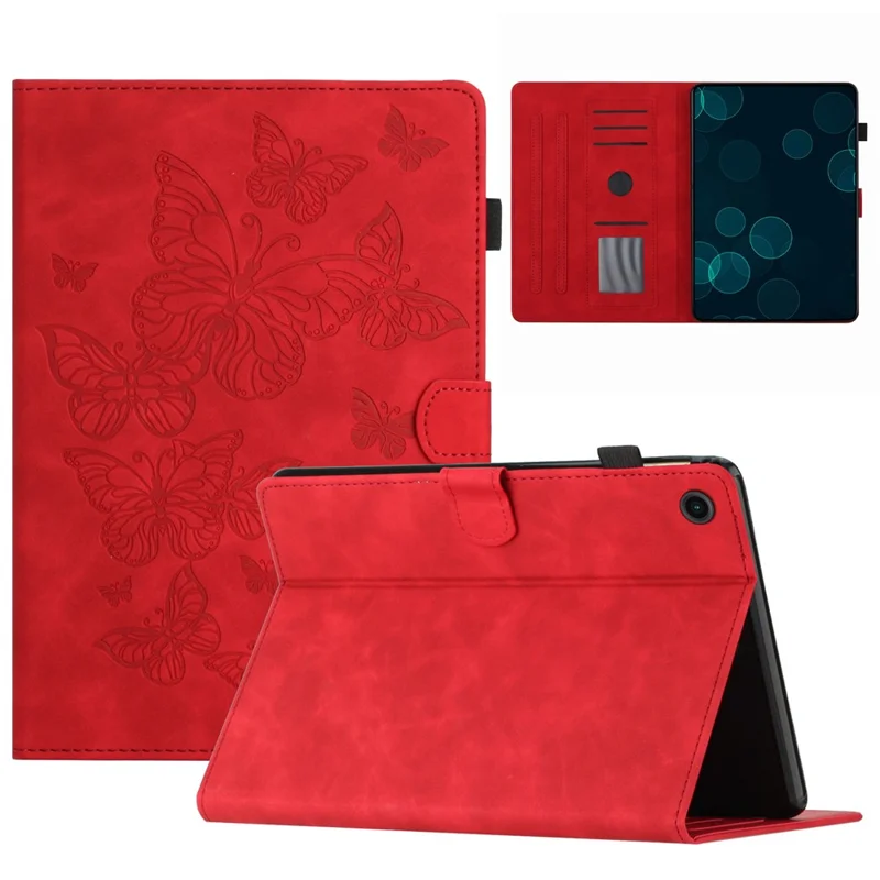 For Samsung Galaxy Tab A9+ Case Imprinted Shell Stand PU Leather Stand Tablet Cover with Card Slot - Red