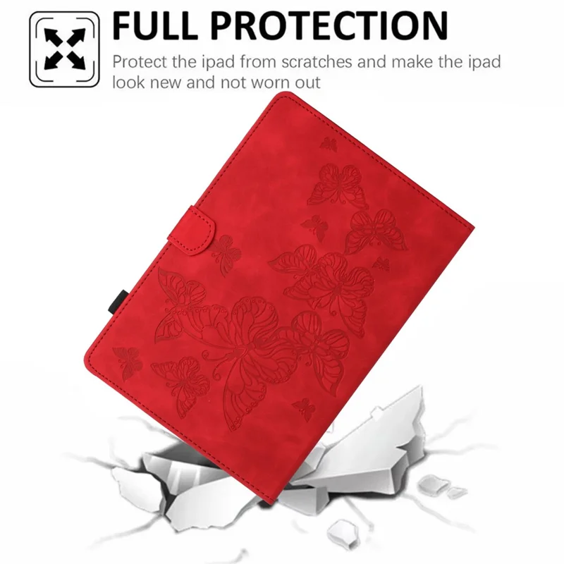 For Samsung Galaxy Tab A9+ Case Imprinted Shell Stand PU Leather Stand Tablet Cover with Card Slot - Red