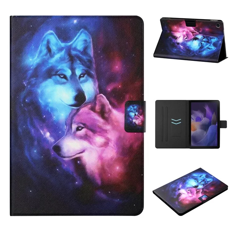 For Samsung Galaxy Tab A9+ Leather Case Card Holder Pattern Smart Tablet Cover - Wolf