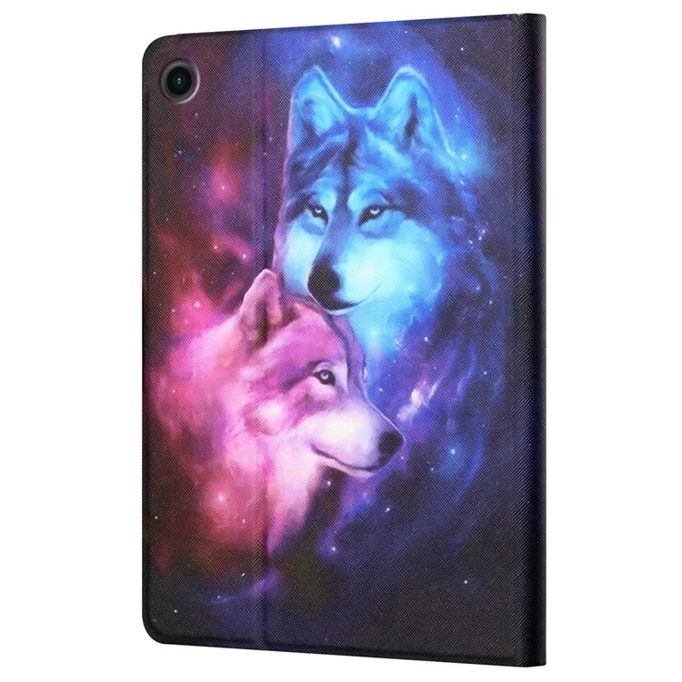 For Samsung Galaxy Tab A9+ Leather Case Card Holder Pattern Smart Tablet Cover - Wolf