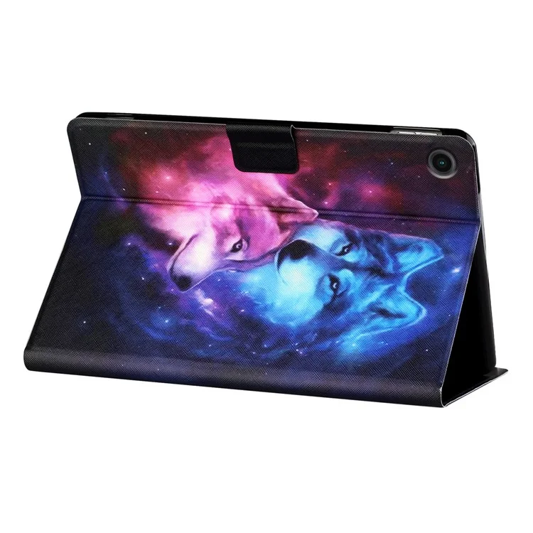For Samsung Galaxy Tab A9+ Leather Case Card Holder Pattern Smart Tablet Cover - Wolf