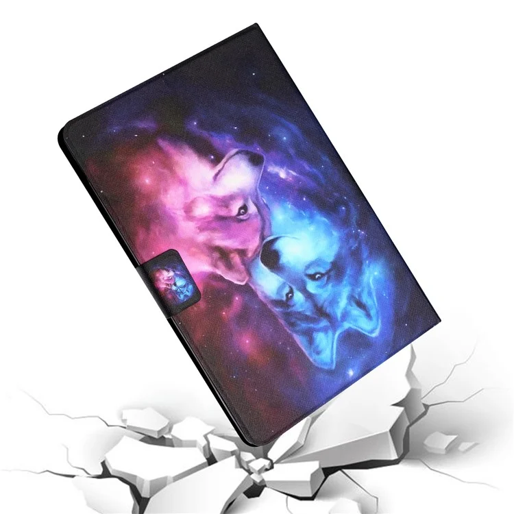For Samsung Galaxy Tab A9+ Leather Case Card Holder Pattern Smart Tablet Cover - Wolf