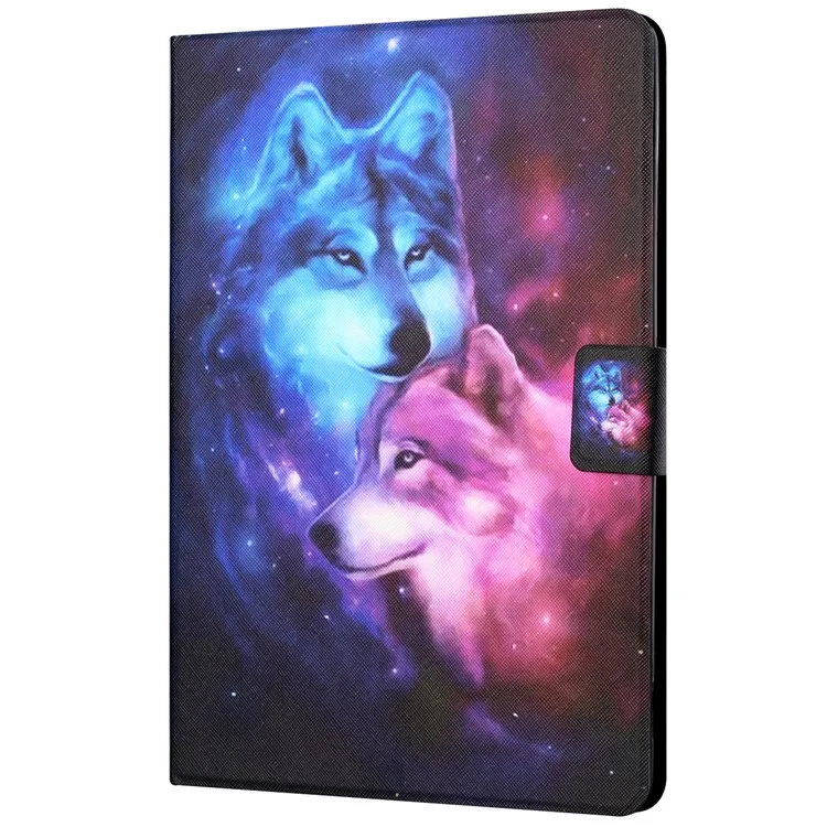 For Samsung Galaxy Tab A9+ Leather Case Card Holder Pattern Smart Tablet Cover - Wolf