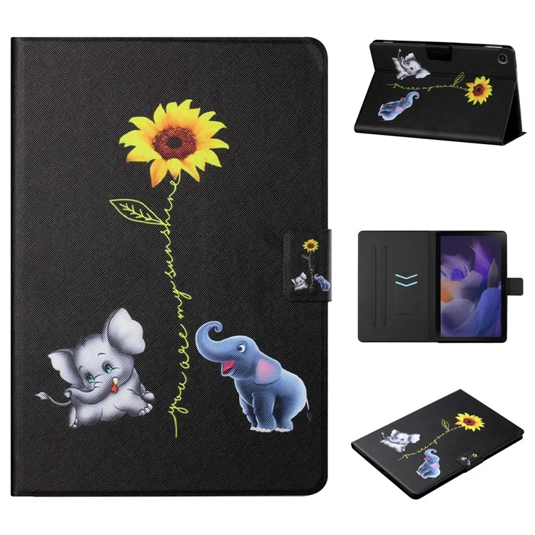 For Samsung Galaxy Tab A9+ Leather Case Card Holder Pattern Smart Tablet Cover - Elephant