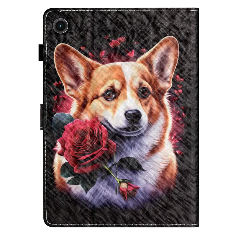 For Samsung Galaxy Tab A9 PU Leather Case Folio Stand Pattern Tablet Cover with Card Slots - Corgi