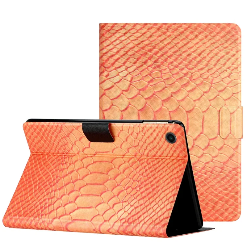 For Samsung Galaxy Tab A9+ PU Leather Stand Cover Pattern Printing Tablet Case - Orange Crocodile Pattern
