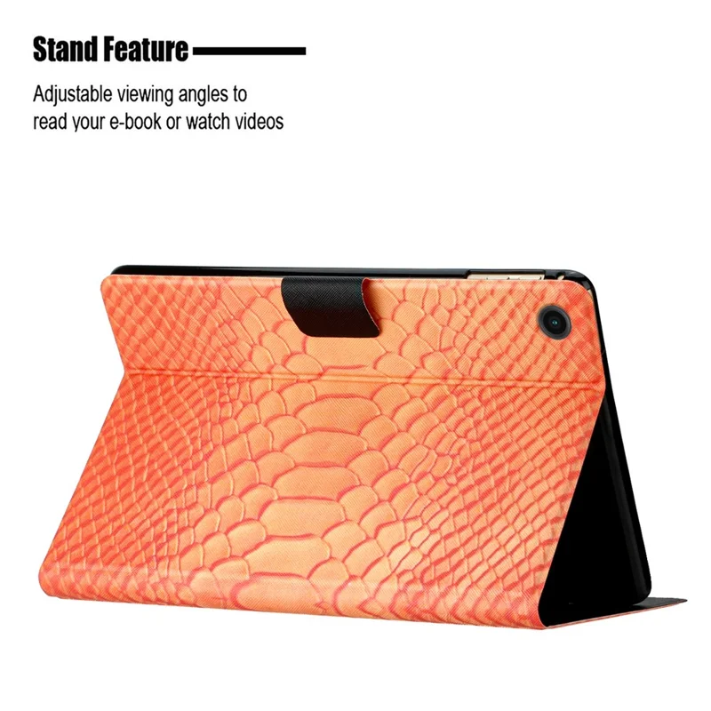 For Samsung Galaxy Tab A9+ PU Leather Stand Cover Pattern Printing Tablet Case - Orange Crocodile Pattern