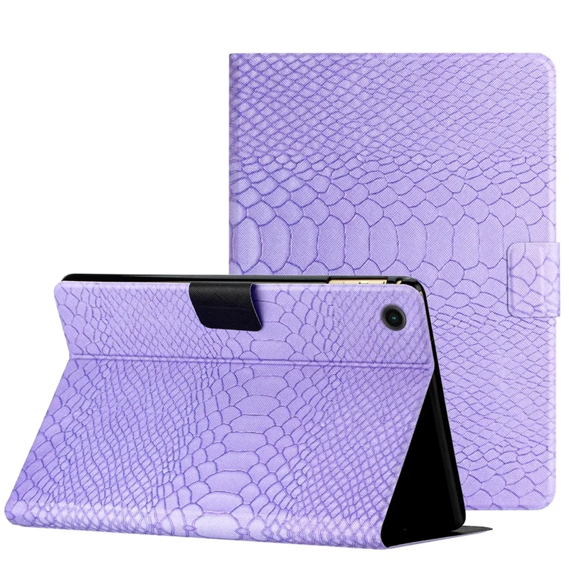 For Samsung Galaxy Tab A9+ PU Leather Stand Cover Pattern Printing Tablet Case - Purple Crocodile Pattern