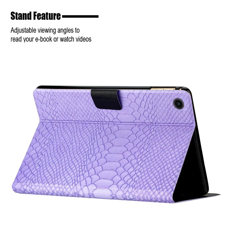 For Samsung Galaxy Tab A9+ PU Leather Stand Cover Pattern Printing Tablet Case - Purple Crocodile Pattern