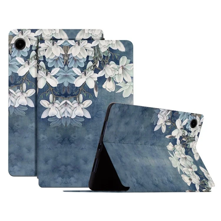 Pour Samsung Galaxy Tab A9 Folio Stand Cover PU Leather Pattern Printing Tablet Case - Chinese Rose