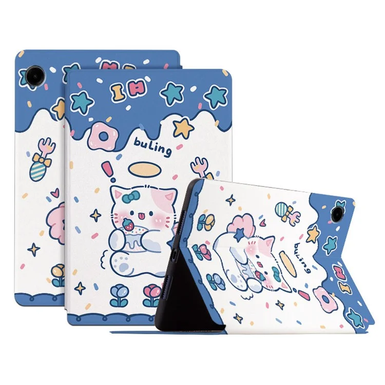 Pour Samsung Galaxy Tab A9 Smart Cover PU Leather Cartoon Pattern Stand Tablet Case - Angel Kitty