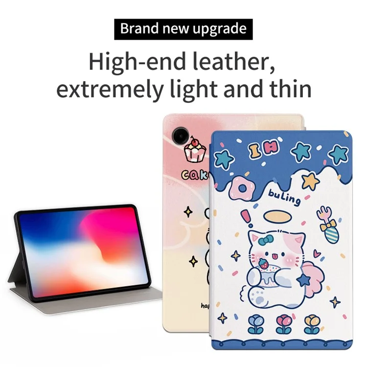 Pour Samsung Galaxy Tab A9 Smart Cover PU Leather Cartoon Pattern Stand Tablet Case - Angel Kitty