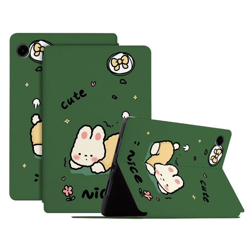 For Samsung Galaxy Tab A9 Smart Cover PU Leather Cartoon Pattern Stand Tablet Case - Cute Rabbit