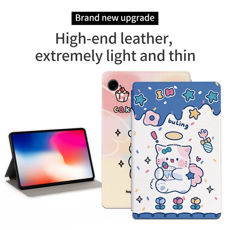 For Samsung Galaxy Tab A9 Smart Cover PU Leather Cartoon Pattern Stand Tablet Case - Cute Rabbit