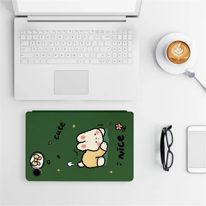 For Samsung Galaxy Tab A9 Smart Cover PU Leather Cartoon Pattern Stand Tablet Case - Cute Rabbit