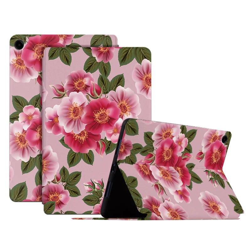 For Samsung Galaxy Tab A9+ PU Leather Case Pattern Printing Smart Tablet Cover - Wealthy Peony