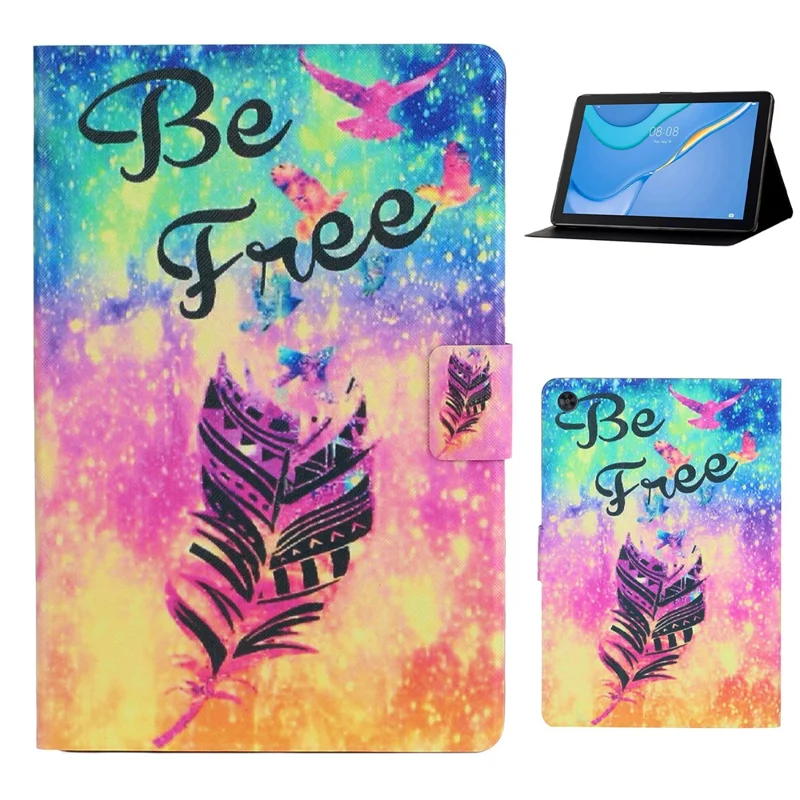 For Samsung Galaxy Tab A9 Case Card Holder Pattern Tablet Cover - Feather