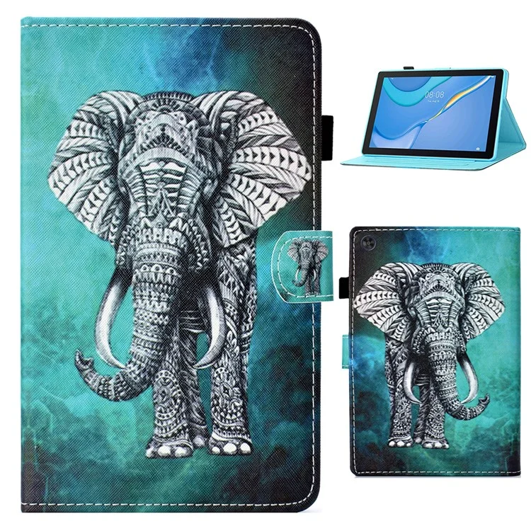 For Samsung Galaxy Tab A9 Case Pattern Printing Stitching Leather Tablet Cover - Elephant