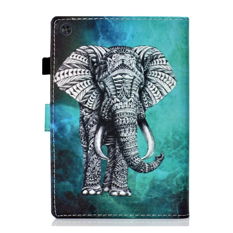 For Samsung Galaxy Tab A9 Case Pattern Printing Stitching Leather Tablet Cover - Elephant