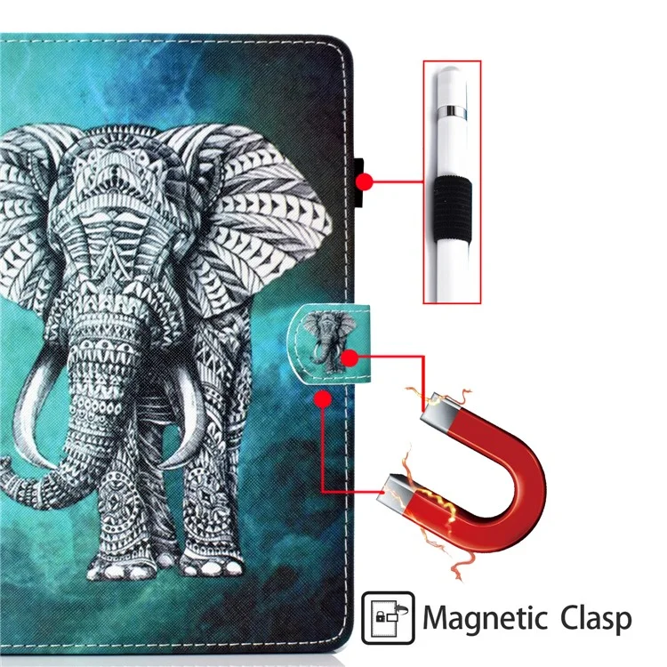 For Samsung Galaxy Tab A9 Case Pattern Printing Stitching Leather Tablet Cover - Elephant