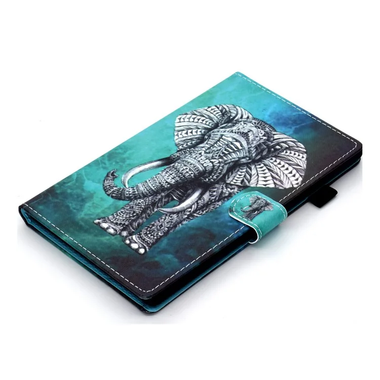 For Samsung Galaxy Tab A9 Case Pattern Printing Stitching Leather Tablet Cover - Elephant