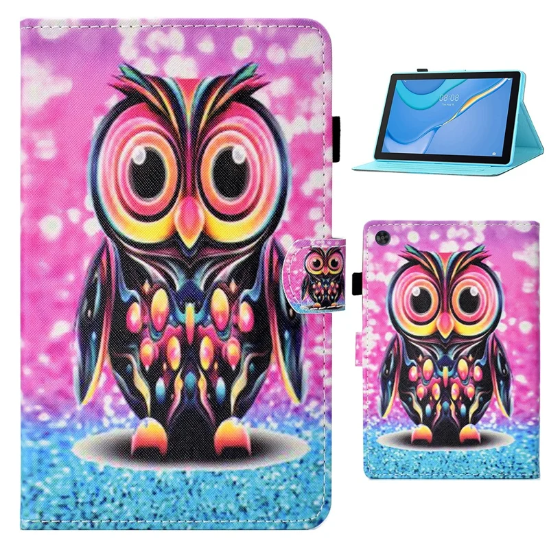 For Samsung Galaxy Tab A9 Case Pattern Printing Stitching Leather Tablet Cover - Owl