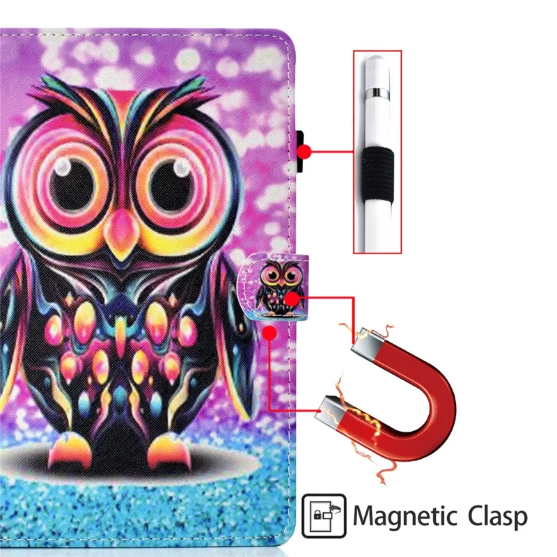 For Samsung Galaxy Tab A9 Case Pattern Printing Stitching Leather Tablet Cover - Owl
