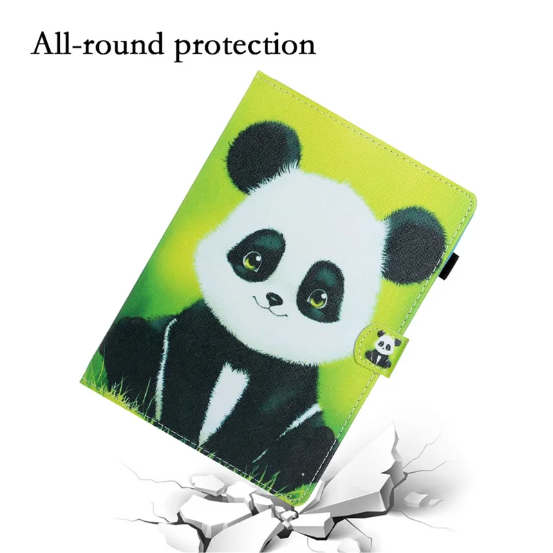 For Samsung Galaxy Tab A9 Case Pattern Stitching PU Leather Card Slots Tablet Cover - Panda