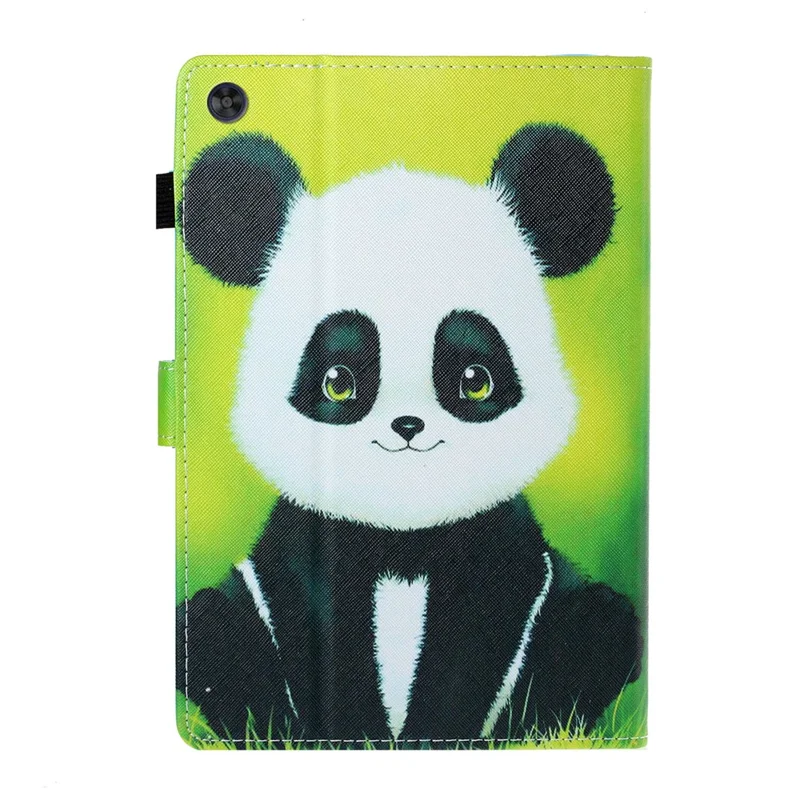 For Samsung Galaxy Tab A9 Case Pattern Stitching PU Leather Card Slots Tablet Cover - Panda