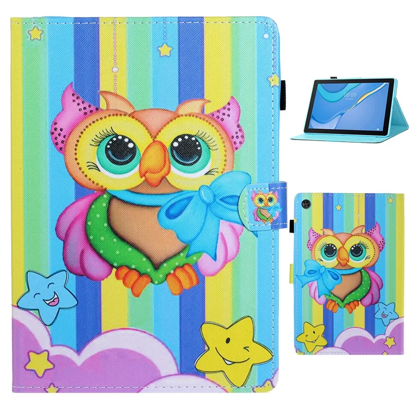 Para el caso de la tableta Samsung Galaxy Tab A9+ Ranura para tarjetas Patrón de impresión Cubierta de cuero para tableta - Búho arcoíris