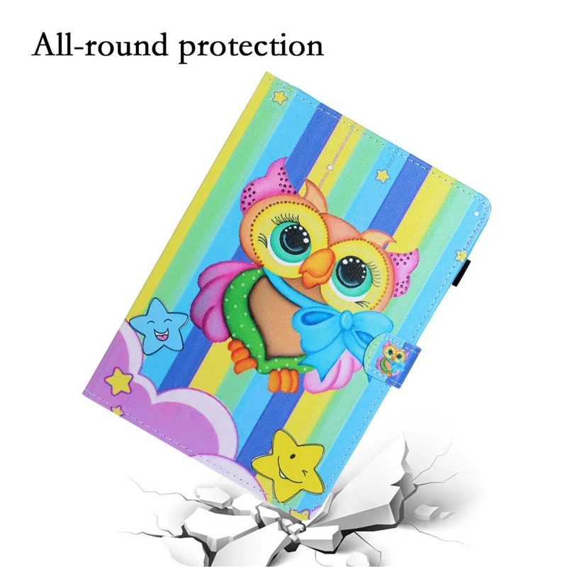 Para el caso de la tableta Samsung Galaxy Tab A9+ Ranura para tarjetas Patrón de impresión Cubierta de cuero para tableta - Búho arcoíris