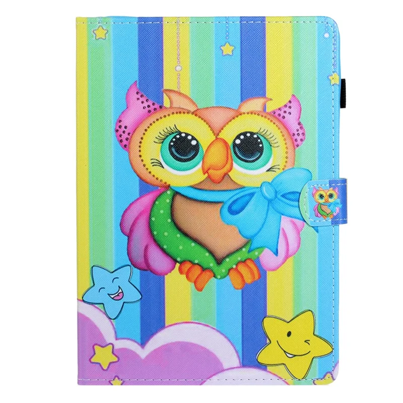 Para el caso de la tableta Samsung Galaxy Tab A9+ Ranura para tarjetas Patrón de impresión Cubierta de cuero para tableta - Búho arcoíris