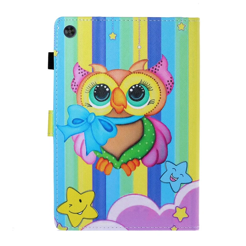 Para el caso de la tableta Samsung Galaxy Tab A9+ Ranura para tarjetas Patrón de impresión Cubierta de cuero para tableta - Búho arcoíris