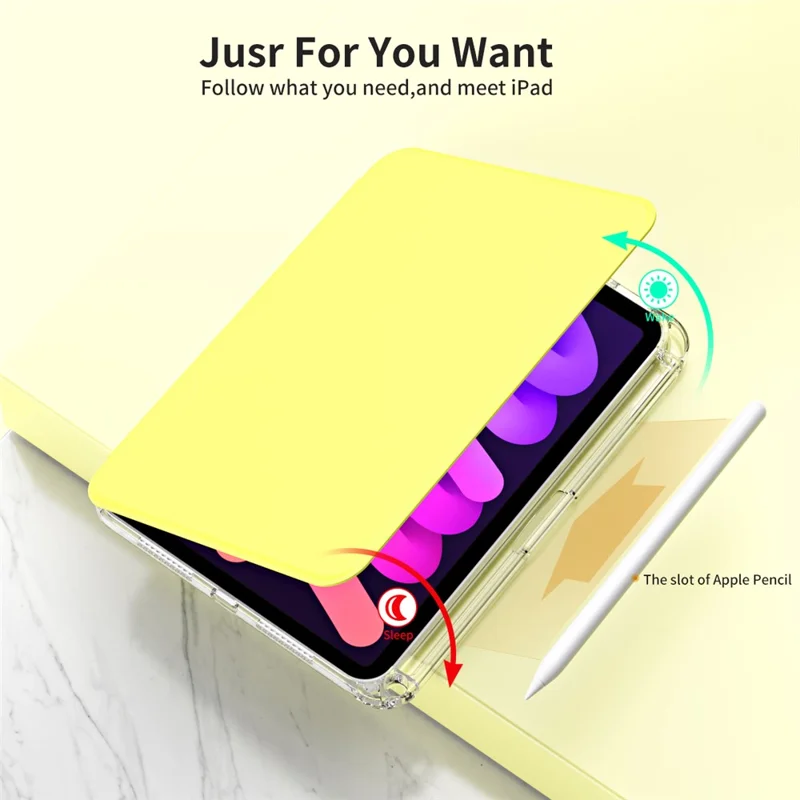 Para iPad mini (2024) / mini (2021) Funda de cuero PU + soporte acrílico desmontable Cubierta de tableta - Amarillo
