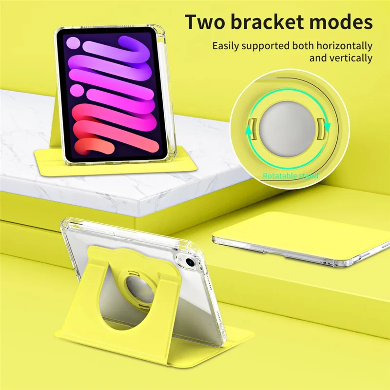 Para iPad mini (2024) / mini (2021) Funda de cuero PU + soporte acrílico desmontable Cubierta de tableta - Amarillo