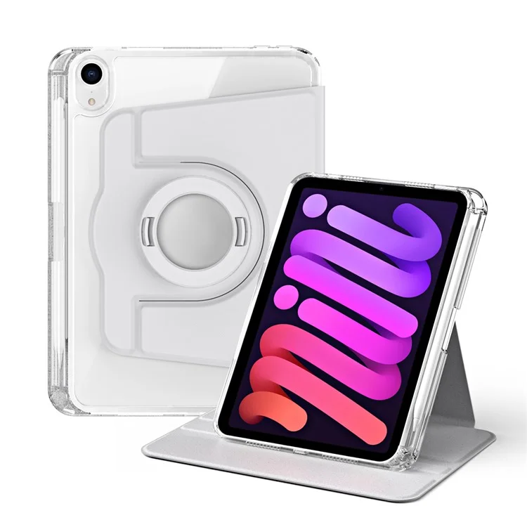 Étui pour iPad mini (2024) / mini (2021) en cuir PU + support en acrylique amovible - Gris
