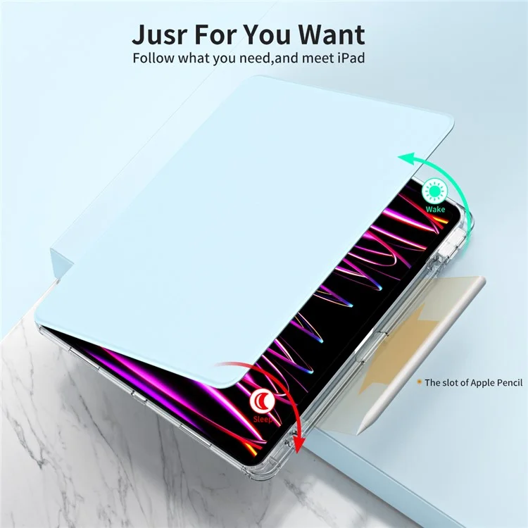 Para iPad Pro 12.9 (2022) / (2021) / (2020) / (2018) Estuche Desmontable con Soporte de Cuero PU + Cubierta de Tableta Acrílica - Azul Bebé