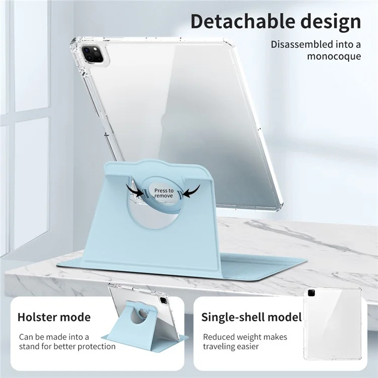 Para iPad Pro 12.9 (2022) / (2021) / (2020) / (2018) Estuche Desmontable con Soporte de Cuero PU + Cubierta de Tableta Acrílica - Azul Bebé
