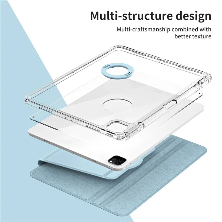 Para iPad Pro 12.9 (2022) / (2021) / (2020) / (2018) Estuche Desmontable con Soporte de Cuero PU + Cubierta de Tableta Acrílica - Azul Bebé