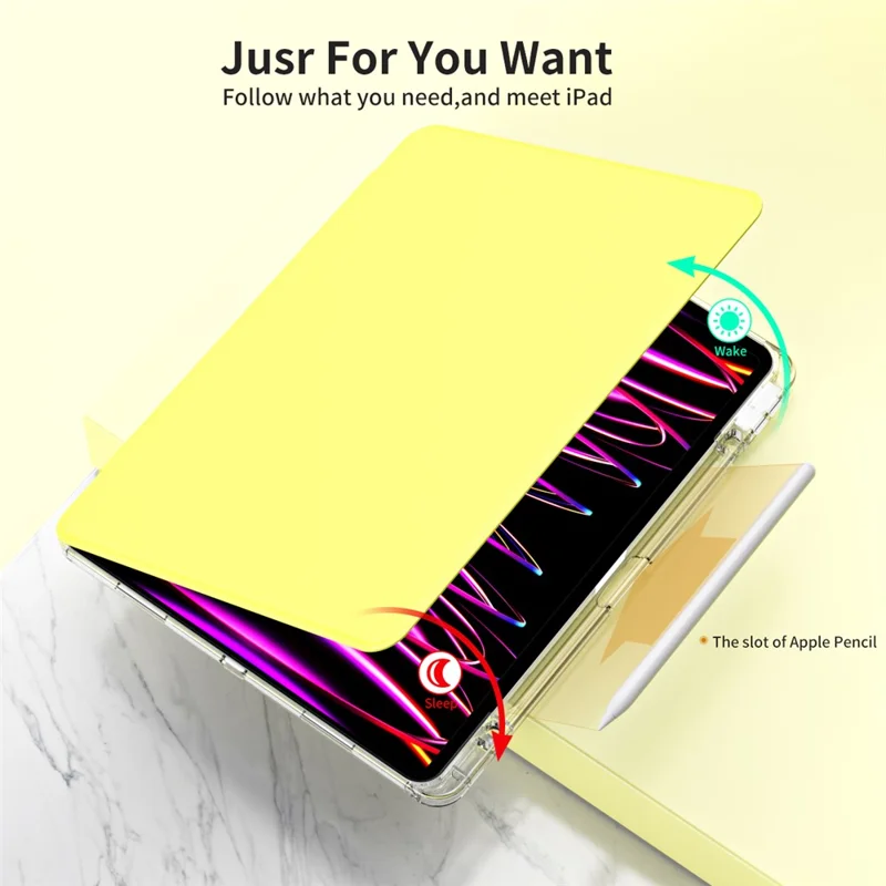 For iPad Pro 12.9 (2022) / (2021) / (2020) / (2018) Case Detachable Stand PU Leather+Acrylic Tablet Cover - Yellow