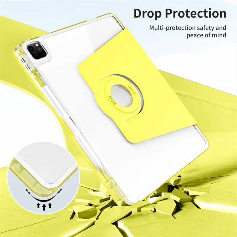 For iPad Pro 12.9 (2022) / (2021) / (2020) / (2018) Case Detachable Stand PU Leather+Acrylic Tablet Cover - Yellow