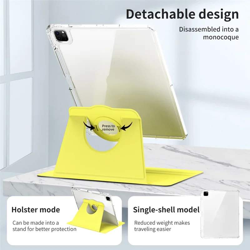 For iPad Pro 12.9 (2022) / (2021) / (2020) / (2018) Case Detachable Stand PU Leather+Acrylic Tablet Cover - Yellow