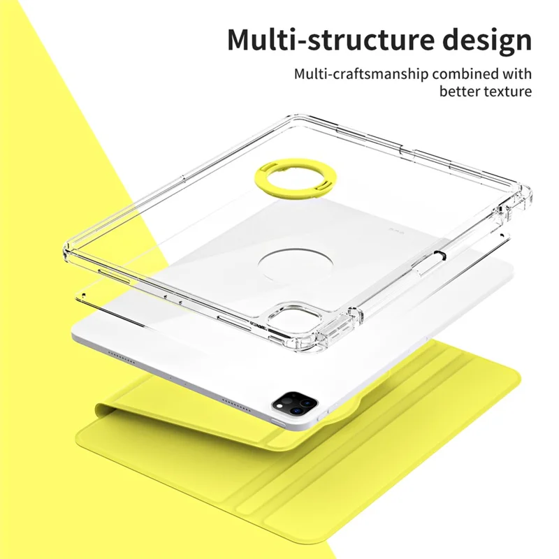 For iPad Pro 12.9 (2022) / (2021) / (2020) / (2018) Case Detachable Stand PU Leather+Acrylic Tablet Cover - Yellow