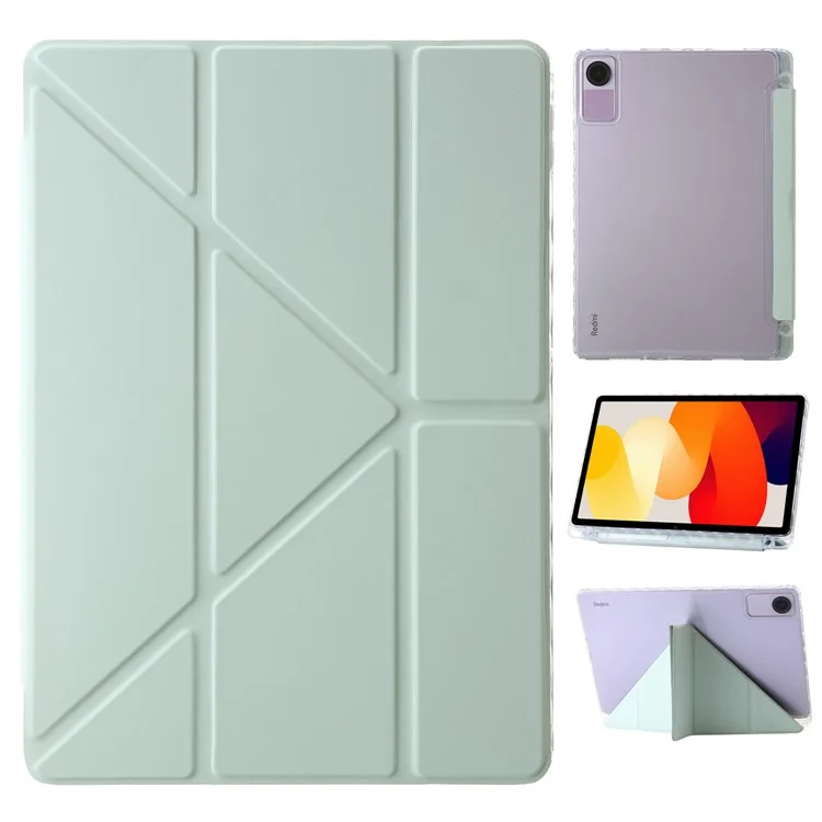 Per Xiaomi Redmi Pad SE Case PU+Acrylic+TPU Stand Tablet Cover Auto Wake / Sleep Shockproof Case - Matcha Green