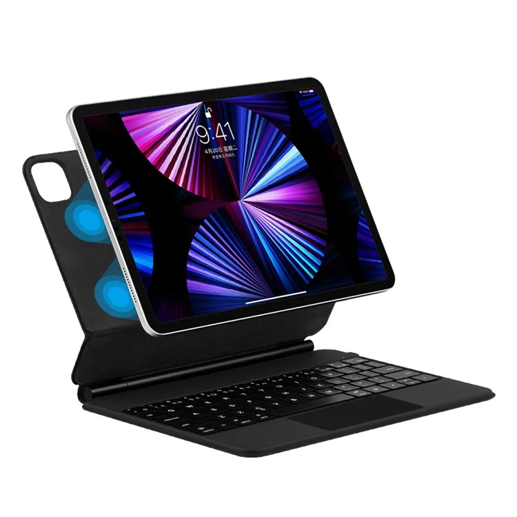 For iPad Pro 11 (2020) / (2021) / (2022) / (2018) / Air (2022) / (2020) Magnetic Floating Bluetooth-compatible Keyboard + Leather Tablet Case - Black