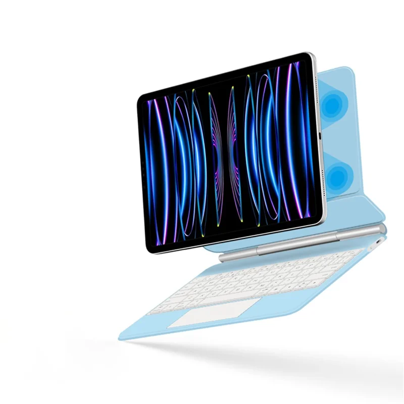 For iPad Pro 11 (2020) / (2021) / (2022) / (2018) / Air (2022) / (2020) Magnetic Floating Bluetooth-compatible Keyboard + Leather Tablet Case - Blue