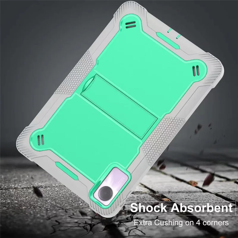 Per Xiaomi Redmi Pad SE Kickstand Cover Rugged Silicone + PC Protective Tablet Case - Grey+Mint Green