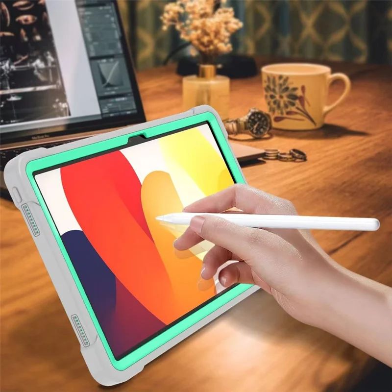 Per Xiaomi Redmi Pad SE Kickstand Cover Rugged Silicone + PC Protective Tablet Case - Grey+Mint Green