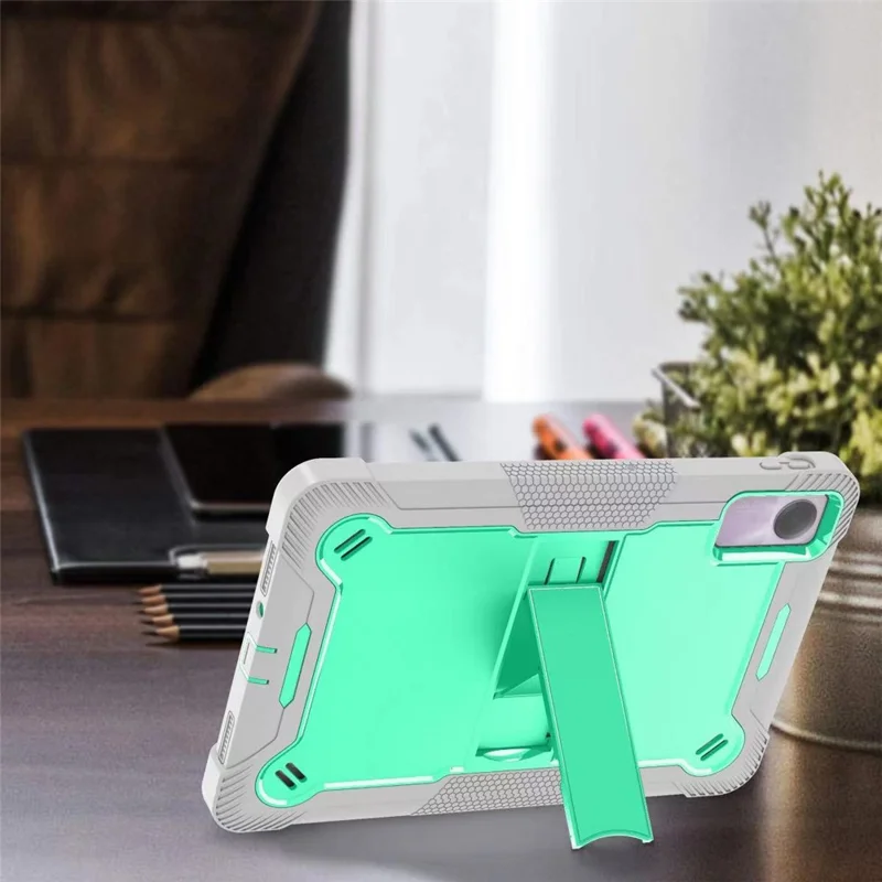 Per Xiaomi Redmi Pad SE Kickstand Cover Rugged Silicone + PC Protective Tablet Case - Grey+Mint Green