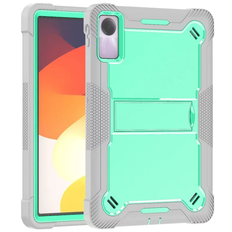 Per Xiaomi Redmi Pad SE Kickstand Cover Rugged Silicone + PC Protective Tablet Case - Grey+Mint Green